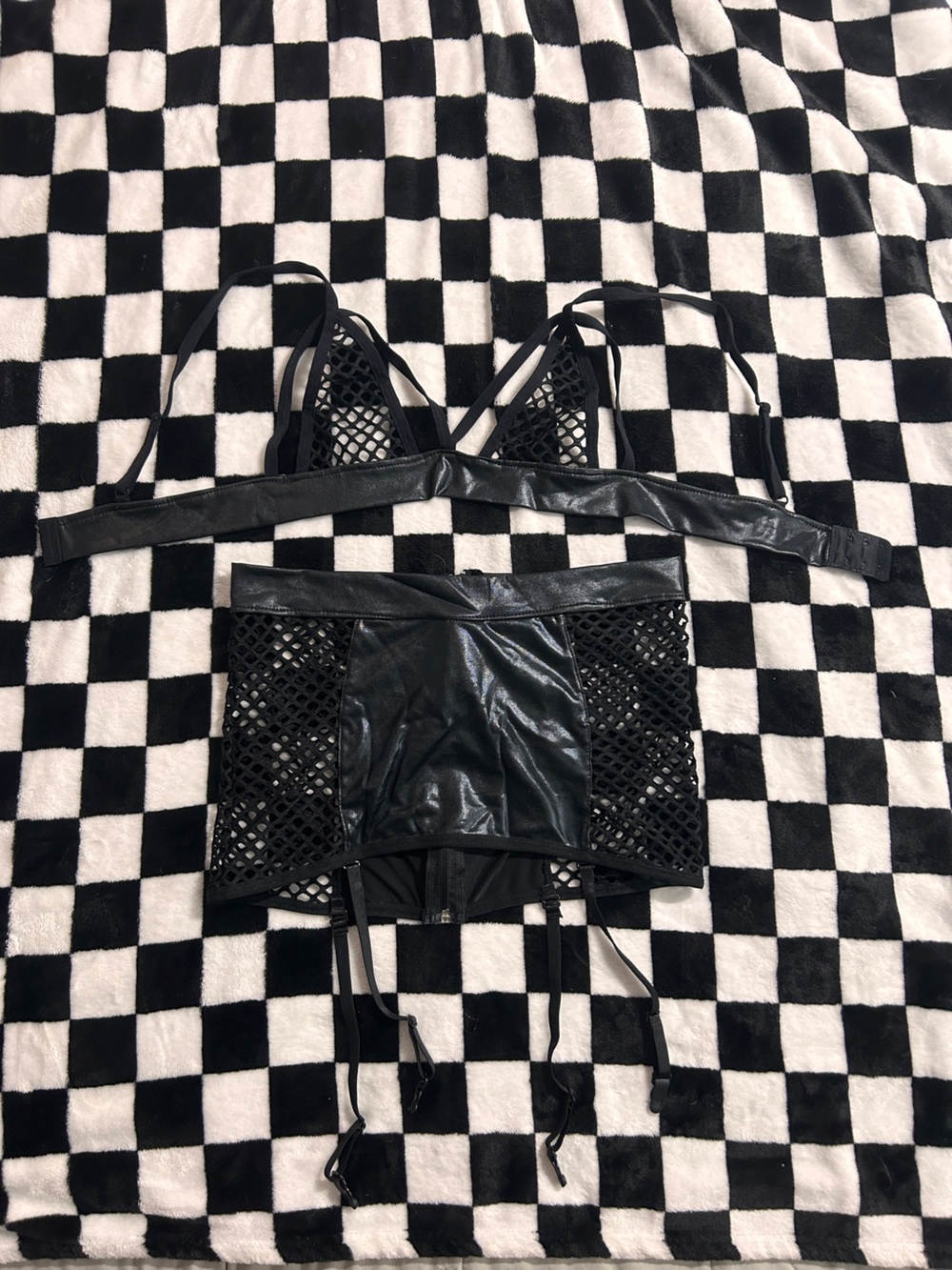 Black Faux Leather & Mesh Corset Top
